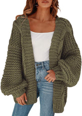 Cicy Bell Women's Open Front Chunky Knit Cardigan Loose Lantern Sleeve Oversized Sweater Coats