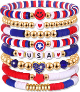 Women's Stackable Rainbow Vinyl Clay Bead Elastic Bracelets - Boho Beach Friendship Stretch Jewelr