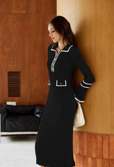 Pink Queen Women's V Neck Bodycon Sweater Dress 2024 Long Sleeve Half Button Slim Fitted Ruffle Ribbed Knit Maxi Pencil Dress