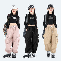 MINI PANDA Girls Pants Y2K Cargo Trousers with Multipockets Jogger Pants Kids 4-14 Years