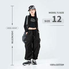 MINI PANDA Girls Pants Y2K Cargo Trousers with Multipockets Jogger Pants Kids 4-14 Years