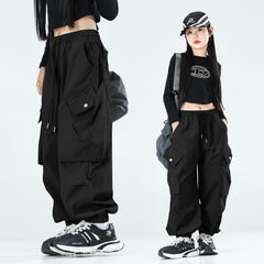 MINI PANDA Girls Pants Y2K Cargo Trousers with Multipockets Jogger Pants Kids 4-14 Years