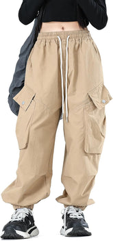 MINI PANDA Girls Pants Y2K Cargo Trousers with Multipockets Jogger Pants Kids 4-14 Years