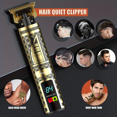 Professional 3-in-1 Men's Gold Hair Clipper & Trimmer Kit w/ USB Charging LCD Display, Shaver, T-Blade, 8 Guards, Accessories - Ideal Gift