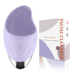 Rechargeable Silicone Facial Brush with Heating Massage - Gentle Exfoliation & Deep Cleansing, USB Charging, Pink Purple Gray