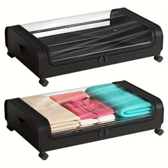 2 Pieces Underbed Metal Storage Organizer with Wheels & Lid for Clothes, Bedding & Home Organization Essentials