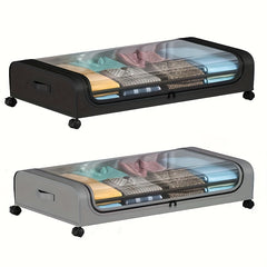 2 Pieces Underbed Metal Storage Organizer with Wheels & Lid for Clothes, Bedding & Home Organization Essentials