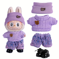 6.69inch Labubu Doll Clothes: 3 Sets w/ Hats, Knitwear & Bottoms, for Play/Display