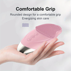 Rechargeable Silicone Facial Brush with Heating Massage - Gentle Exfoliation & Deep Cleansing, USB Charging, Pink Purple Gray