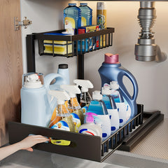 2-Tier Slide-Out Under-Sink Organizer - Metal Drawer for Kitchen, Bathroom, Fridge, Cabinet, Wardrobe