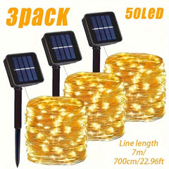 3-Pack Solar Warm Color Outdoor Copper Fairy Light String