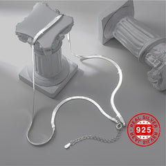 S925 sterling silver hypoallergenic flat snake bone chain, cool wind blade chain, fashionable silver necklace for women, light luxury, high-end feeling, collarbone chain 3.6g