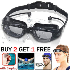 Adult Swim Goggles Adjustable Waterproof Anti-Fog UV Swimming Glasses + Ear Plug
