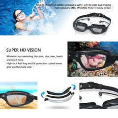 Adult Swim Goggles Adjustable Waterproof Anti-Fog UV Swimming Glasses + Ear Plug