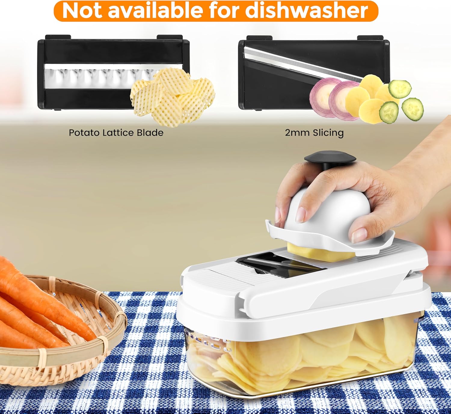 12-in-1 Pro 7-Blade Vegetable Chopper - Dicing/Slicing, Heavy Duty BPA-Free Kitchen Gadget for Carrots, Potatoes, Onions