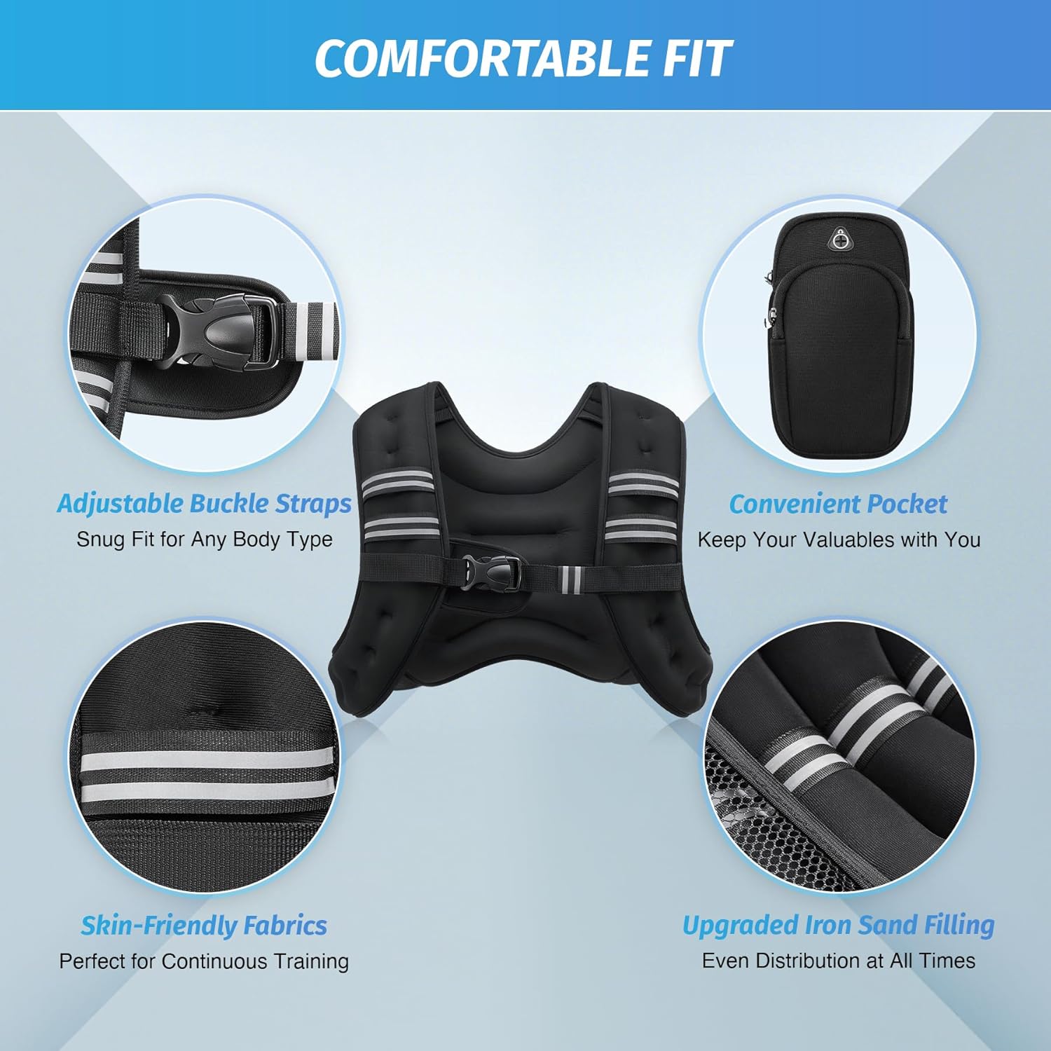 12lb Weighted Vest w/ Reflective Stripe for Workout, Running & Strength Training