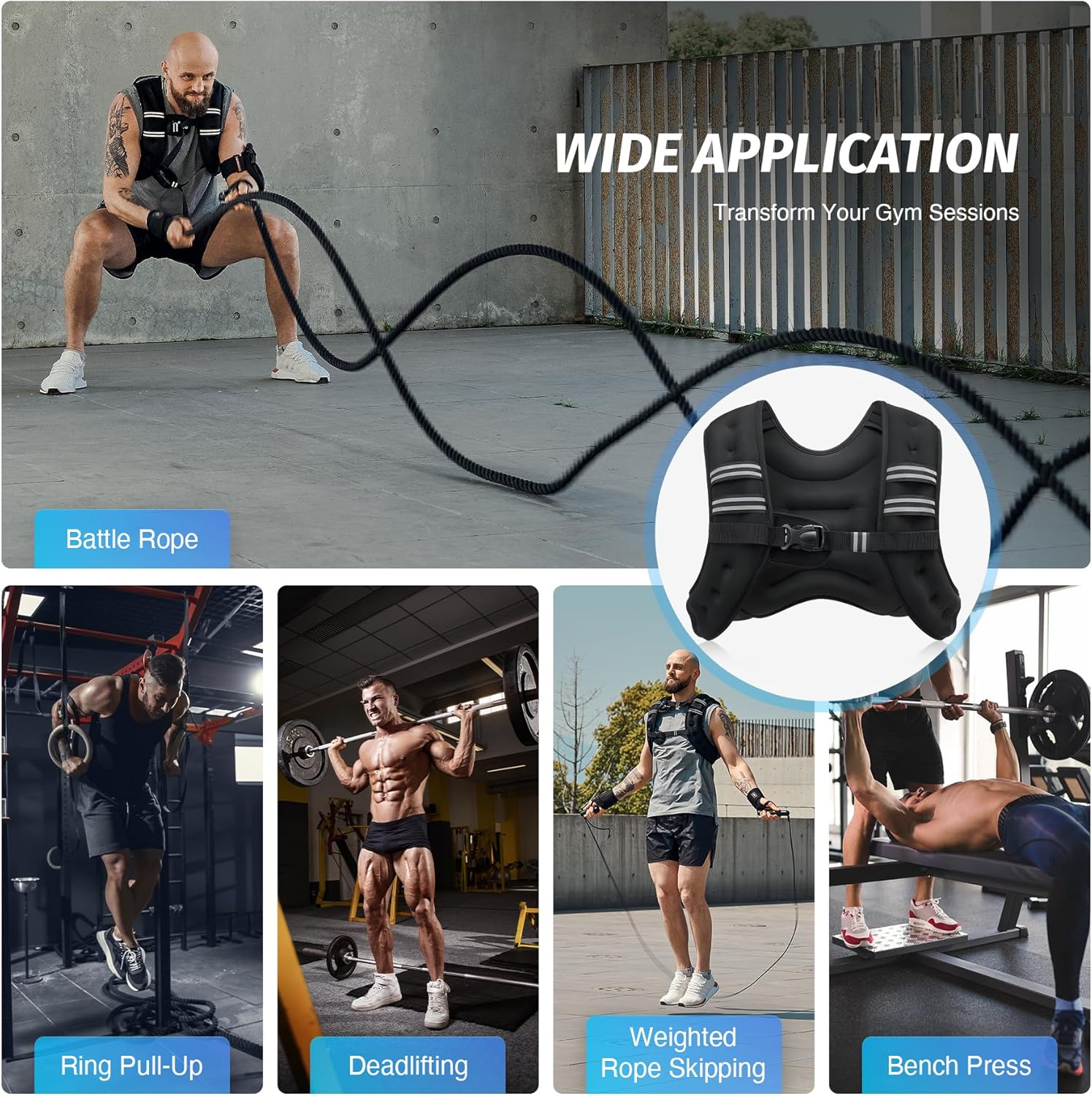 12lb Weighted Vest w/ Reflective Stripe for Workout, Running & Strength Training
