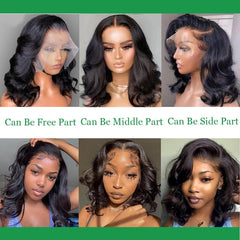 13x4 Frontal Lace Wig 14 Inch Body Wave 180% Density HD Lace Front Wigs Human Hair Pre Plucked Bob Wigs for Women (14 inch, Natural Black)
