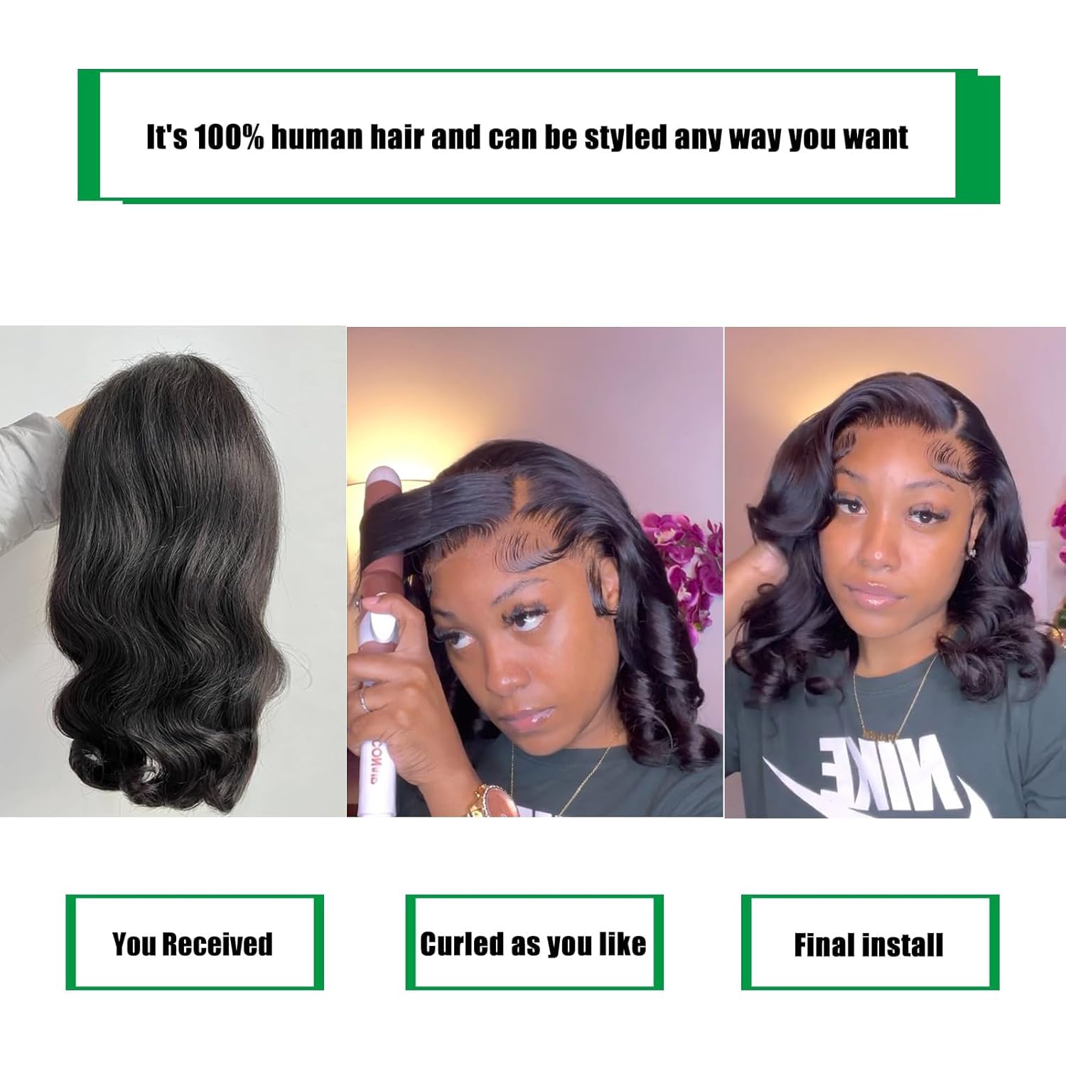 13x4 Frontal Lace Wig 14 Inch Body Wave 180% Density HD Lace Front Wigs Human Hair Pre Plucked Bob Wigs for Women (14 inch, Natural Black)