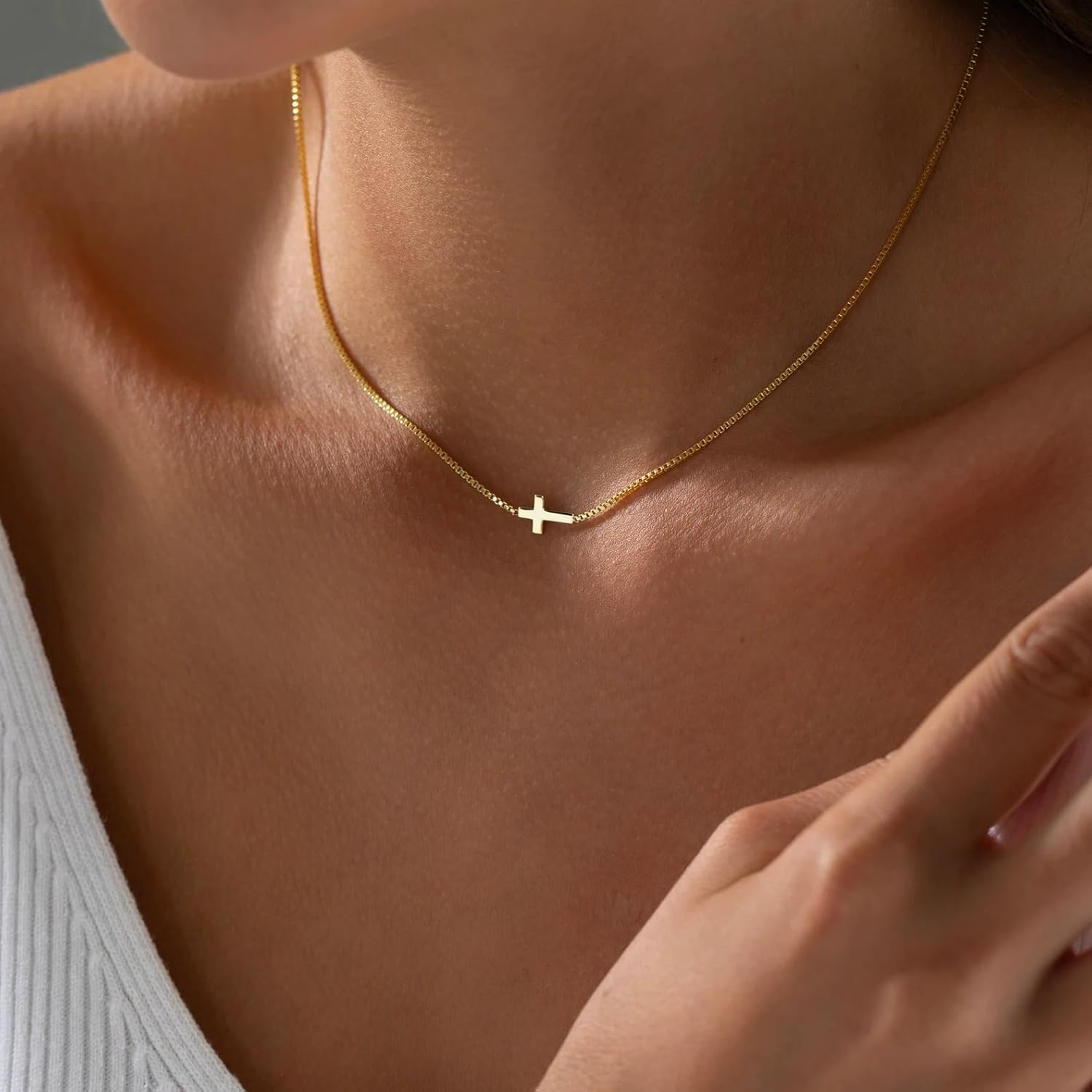 Cross Necklace for Women 14K Real Gold Silver Plated Dainty Pendant ChokerCross Charm Chain Necklace Faith Jewelry