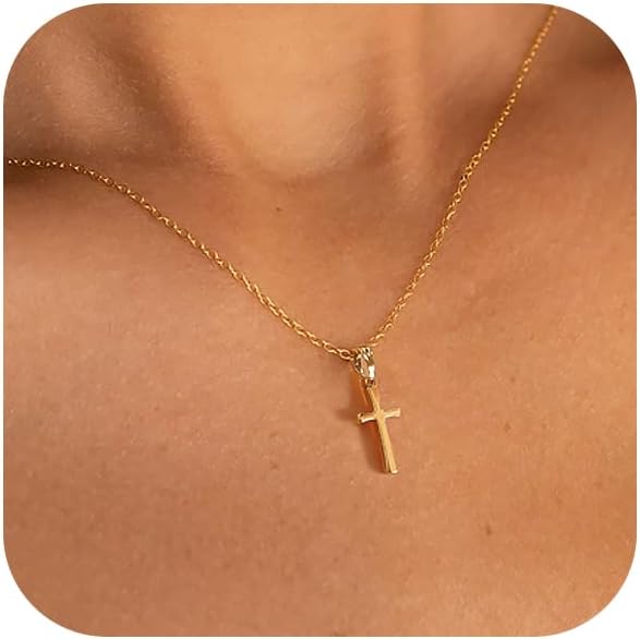 Cross Necklace for Women 14K Real Gold Silver Plated Dainty Pendant ChokerCross Charm Chain Necklace Faith Jewelry