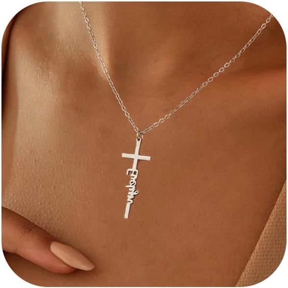 Cross Necklace for Women 14K Real Gold Silver Plated Dainty Pendant ChokerCross Charm Chain Necklace Faith Jewelry
