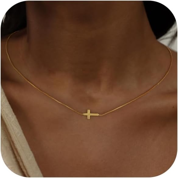 Cross Necklace for Women 14K Real Gold Silver Plated Dainty Pendant ChokerCross Charm Chain Necklace Faith Jewelry