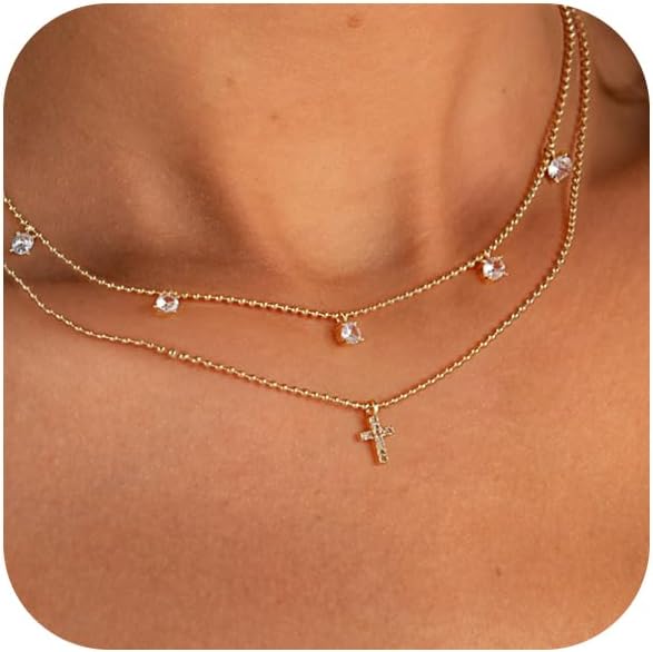 Cross Necklace for Women 14K Real Gold Silver Plated Dainty Pendant ChokerCross Charm Chain Necklace Faith Jewelry
