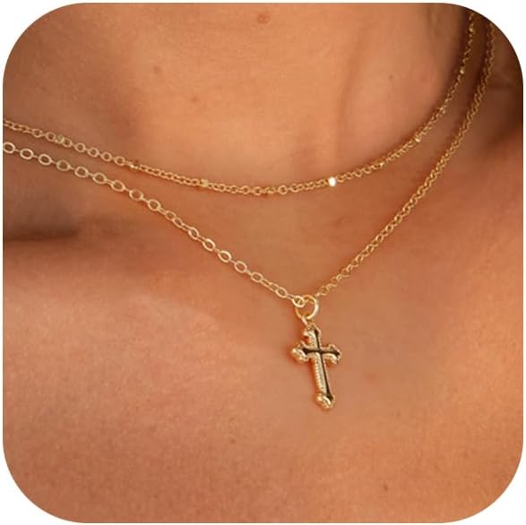 Cross Necklace for Women 14K Real Gold Silver Plated Dainty Pendant ChokerCross Charm Chain Necklace Faith Jewelry