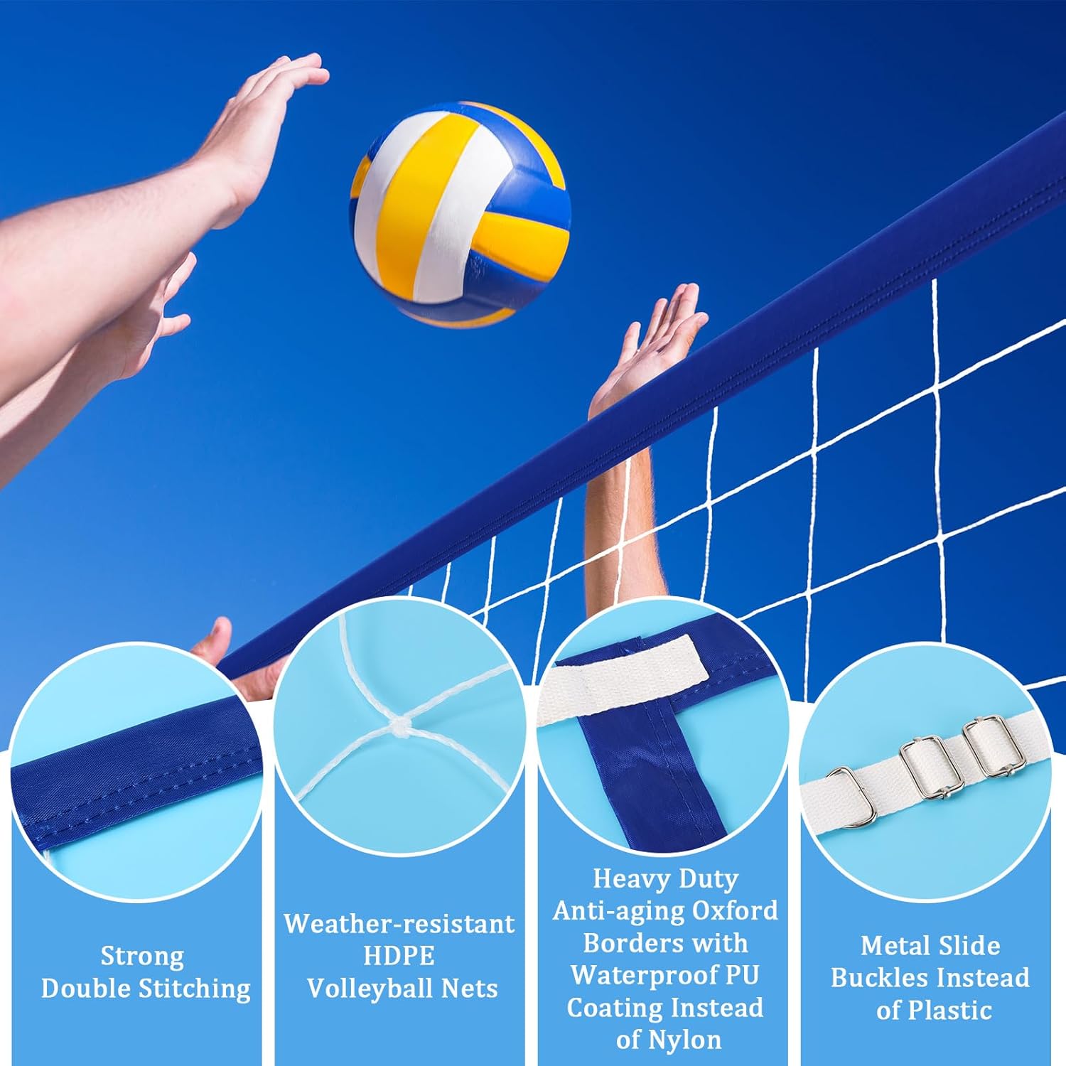 Upgraded 15x3ft Inground Pool Volleyball Net, Thick Borders, Metal Buckles, Adult & Family, 2025 Summer Party Gift