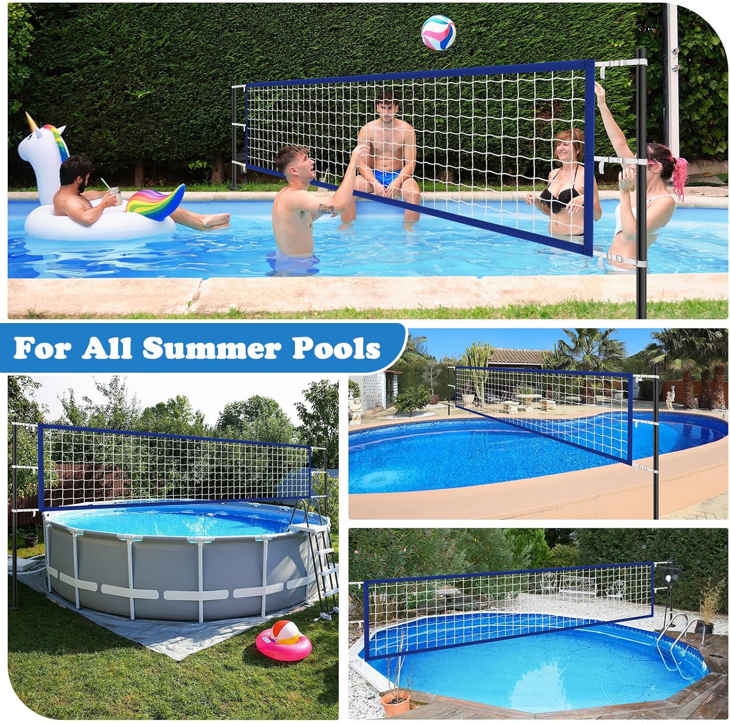 Upgraded 15x3ft Inground Pool Volleyball Net, Thick Borders, Metal Buckles, Adult & Family, 2025 Summer Party Gift