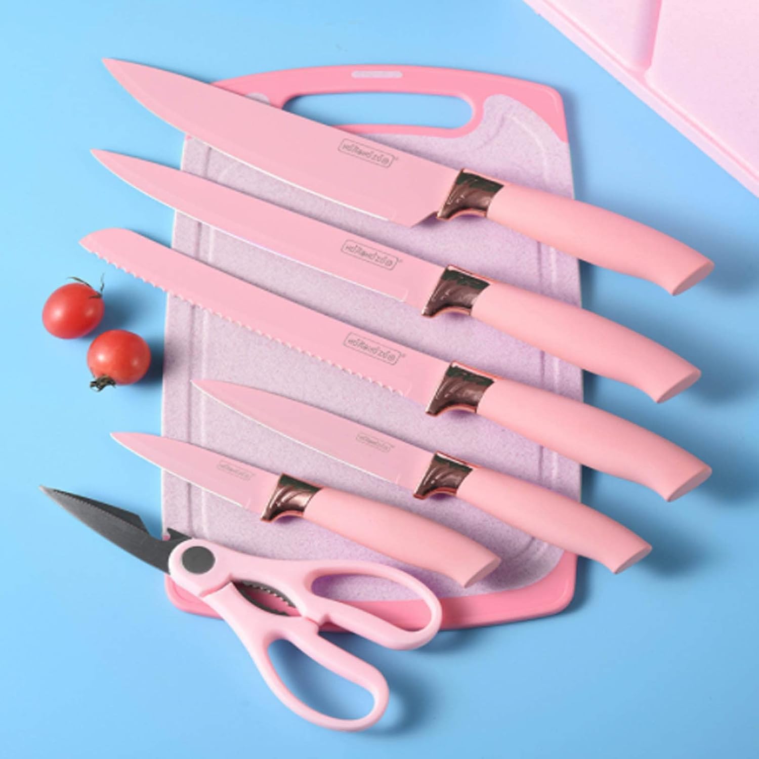 19-Piece Kitchen Knife Set—Stainless Steel & Silicone (Pink, Non-stick, Sharp, Family Gift)