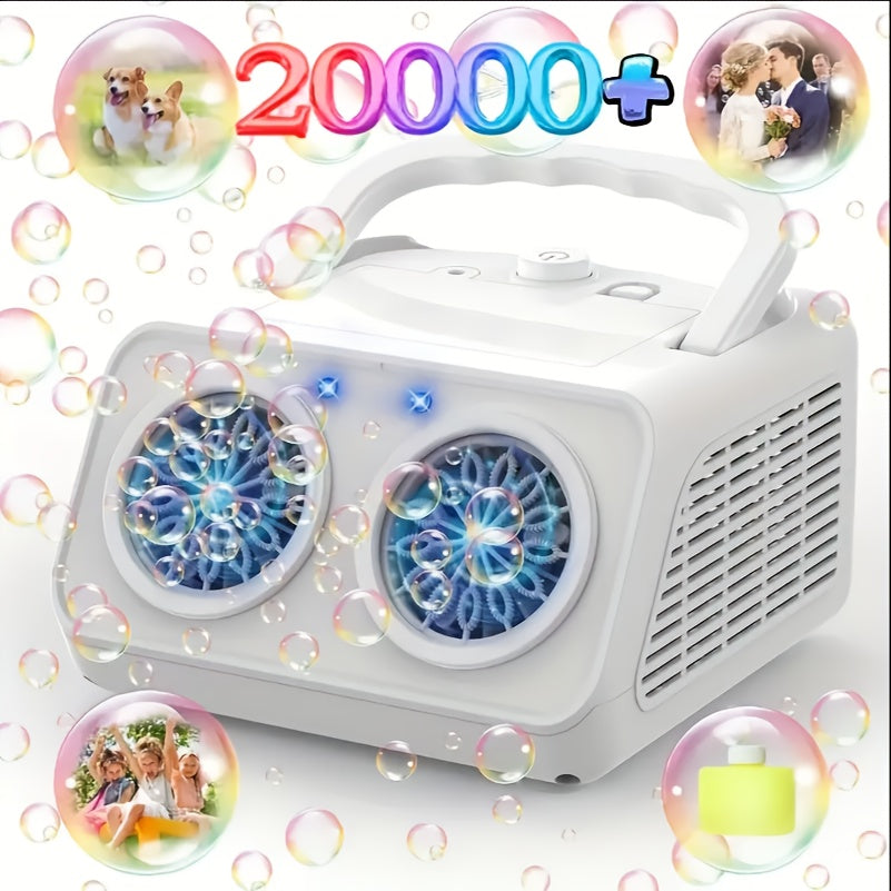 Automatic Bubble Blower Machine, Dual Fans, 20000+ Bubbles/Min, Kids Electric Bubble Maker, Plug-in/Battery, w/ 10X Concentrated Bubble Solution, Outdoor Toy