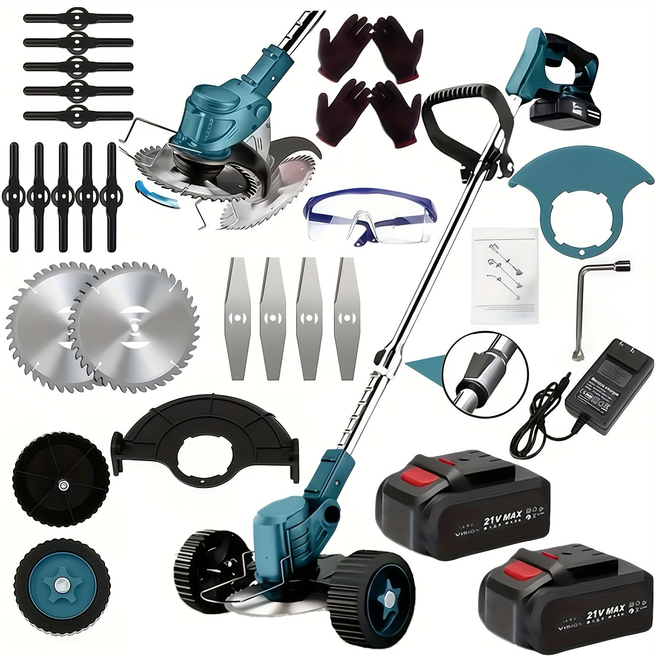 Cordless Electric Lawn Mower - Portable for Garden Yard, 3 Blades & 2 Batteries, High Power - Father's Day Gift for Dad/Husband