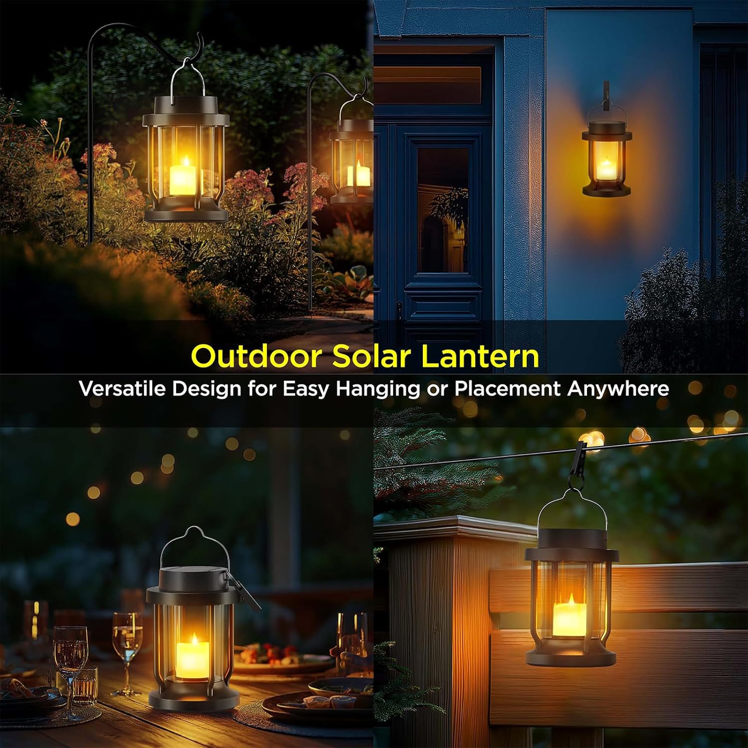 2-Pack Solar Lanterns: Weatherproof Garden Decor w/ Flickering Flame - Father’s Day Gift