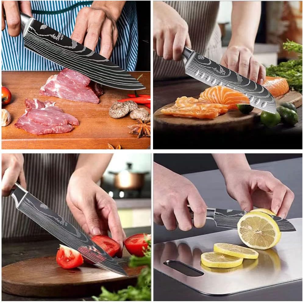 2 Pcs Kitchen Chef Knife Set, Chef Knife,santoku knife, with Sharp High Carbon Stainless Steel Forged Blade and Ergonomically Pakkawood Handle, Japanese Knife Set (2Pcs set)