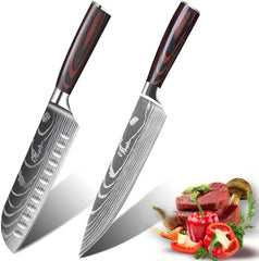 2 Pcs Kitchen Chef Knife Set, Chef Knife,santoku knife, with Sharp High Carbon Stainless Steel Forged Blade and Ergonomically Pakkawood Handle, Japanese Knife Set (2Pcs set)