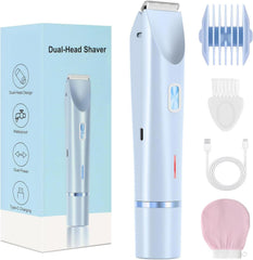 2-in-1 IPX7 Waterproof Body Shaver & Bikini Trimmer - Detachable Head Cordless for Smooth Legs