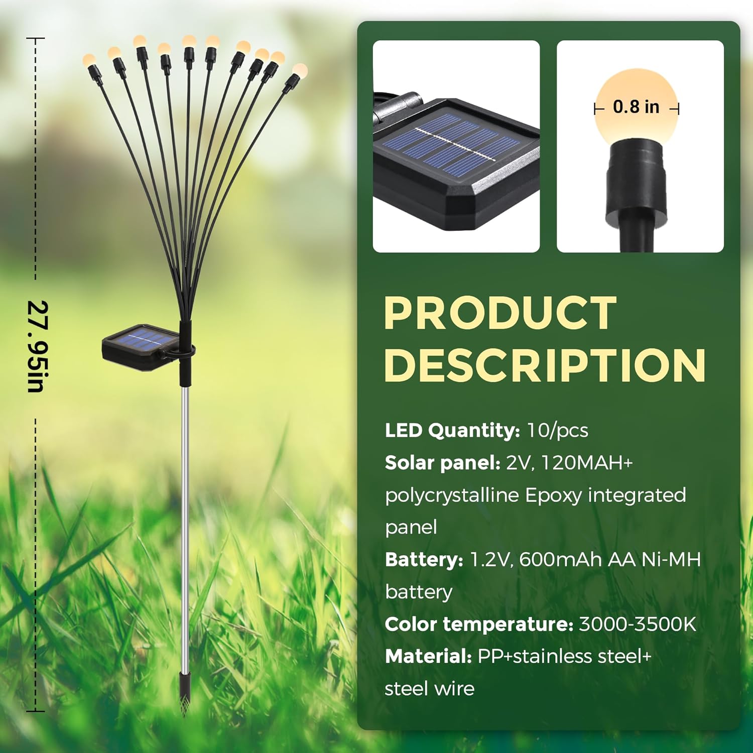 20 LED Firefly Solar Lights – Waterproof, Wind-Swaying, Outdoor Christmas/Patio/Pathway Decor (2 Pack)