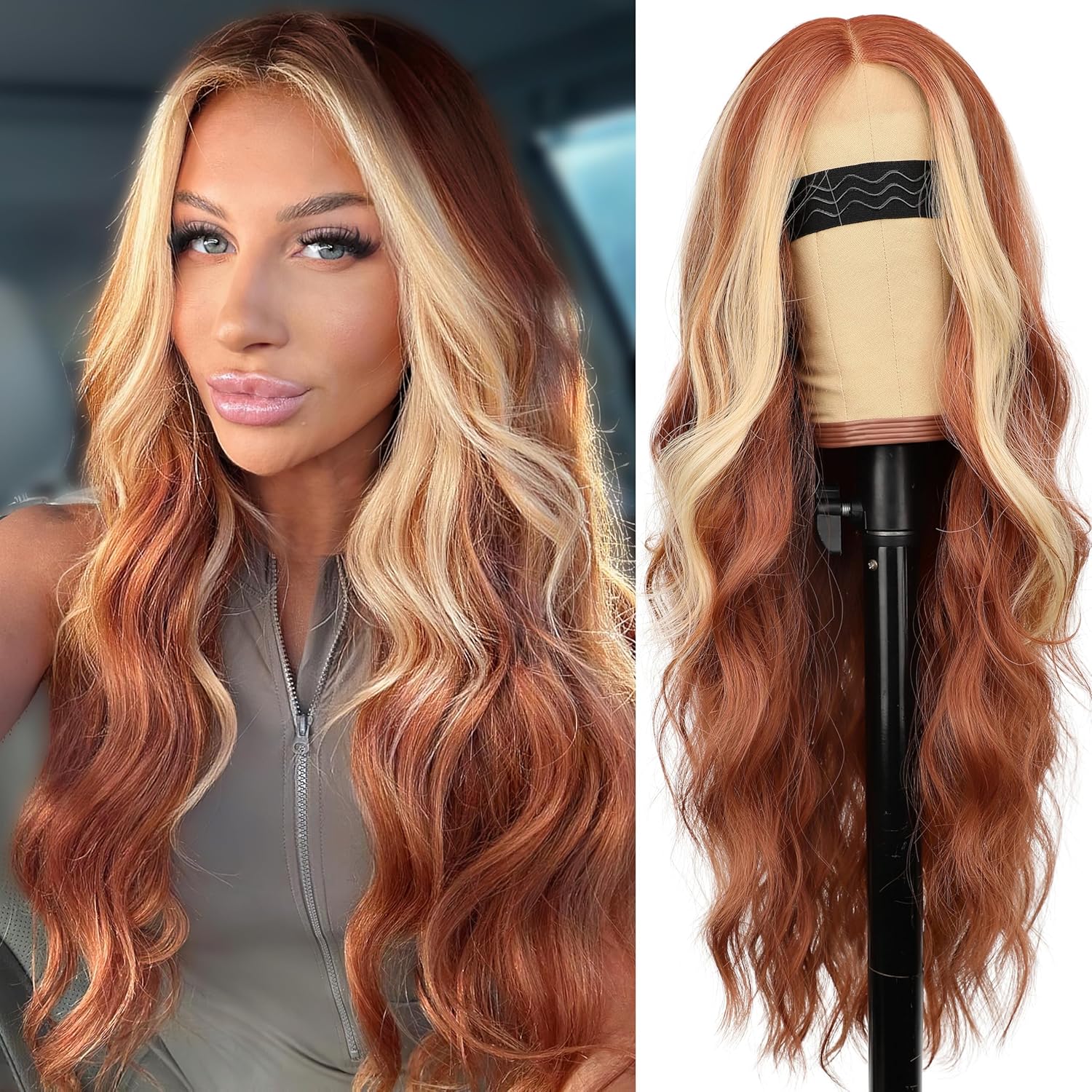 26 Inch Black Wig for Women, Long Wavy Lace Hairline Middle Part Synthetic Heat Resistant Wig for Daily Party