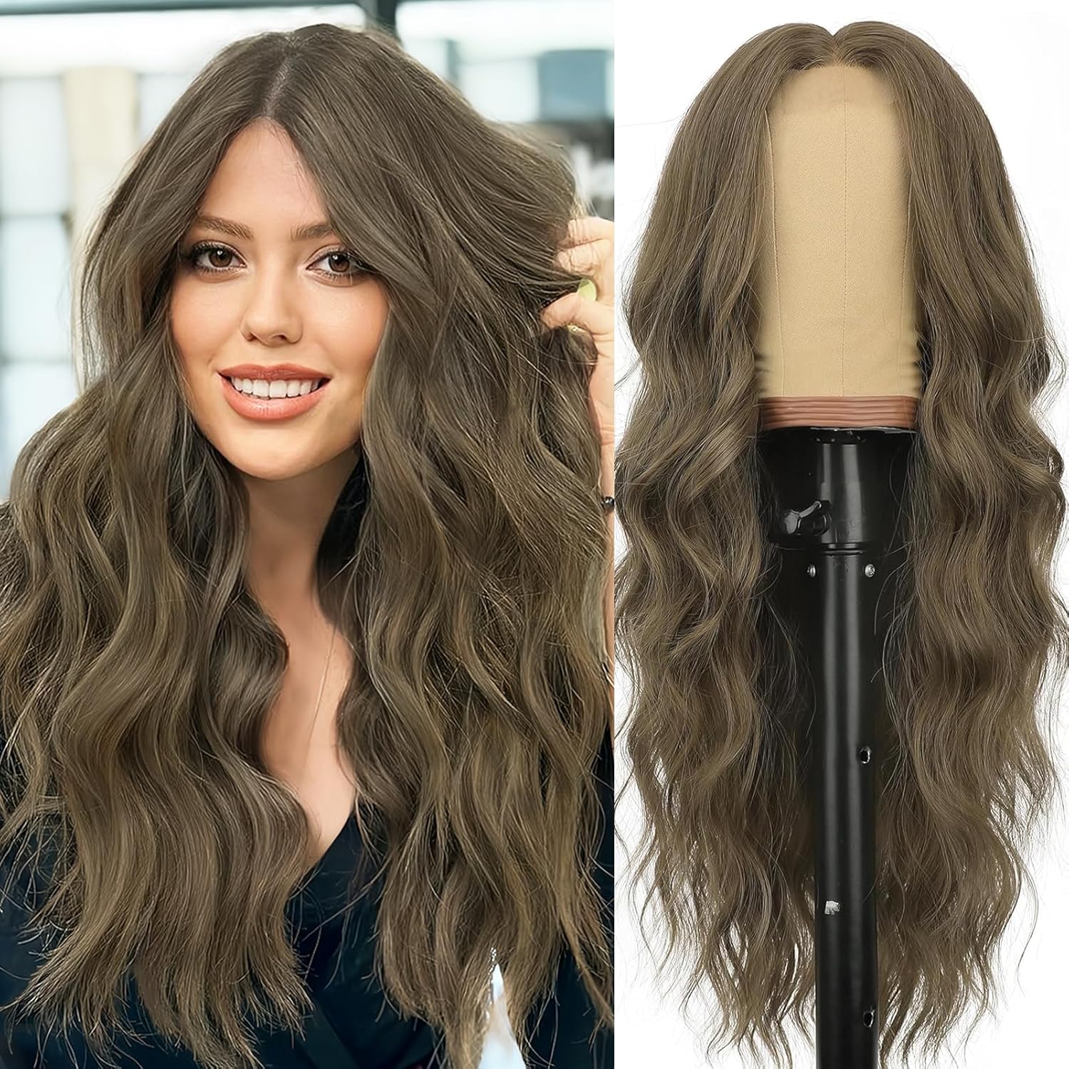 26 Inch Black Wig for Women, Long Wavy Lace Hairline Middle Part Synthetic Heat Resistant Wig for Daily Party