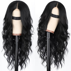 26 Inch Black Wig for Women, Long Wavy Lace Hairline Middle Part Synthetic Heat Resistant Wig for Daily Party