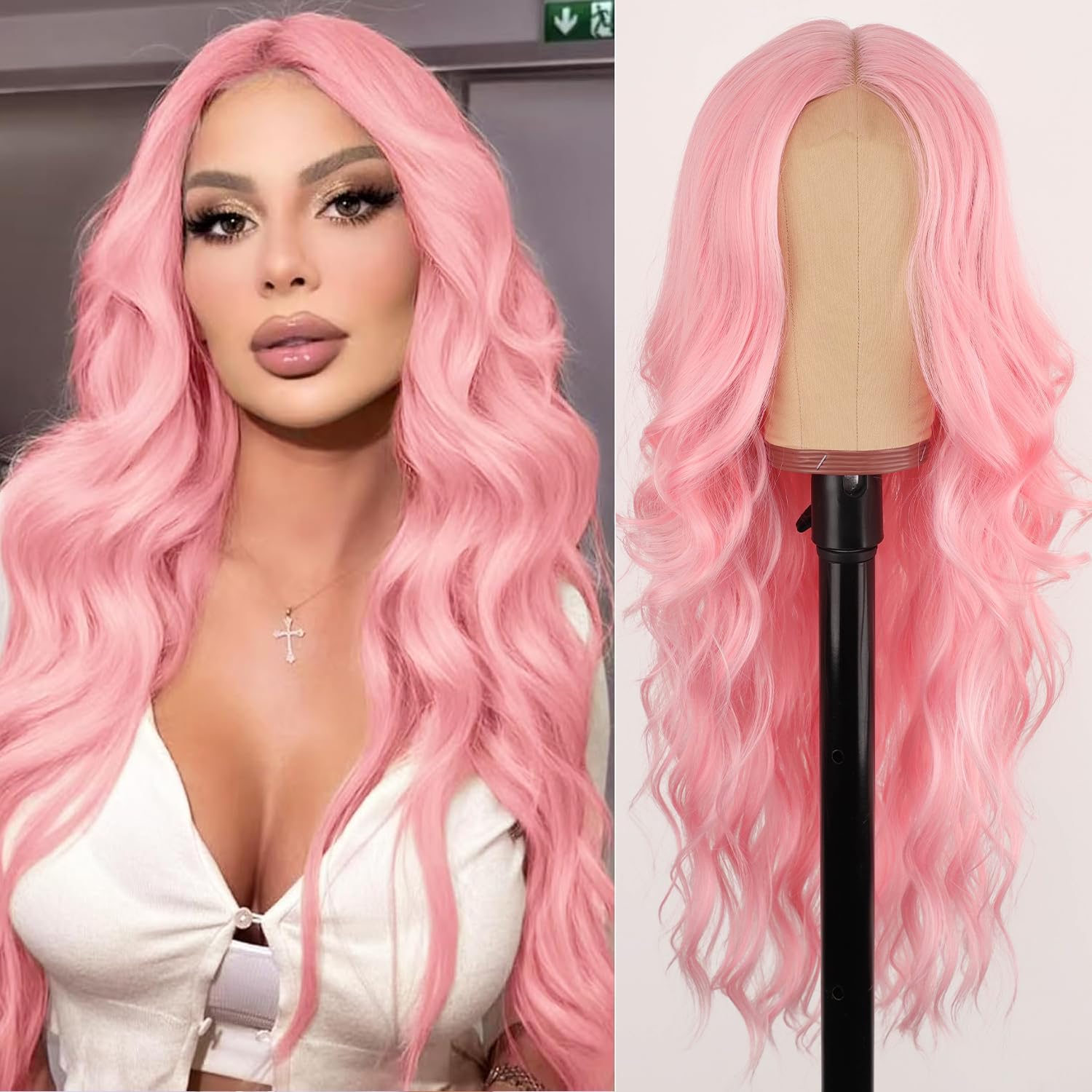 26 Inch Black Wig for Women, Long Wavy Lace Hairline Middle Part Synthetic Heat Resistant Wig for Daily Party
