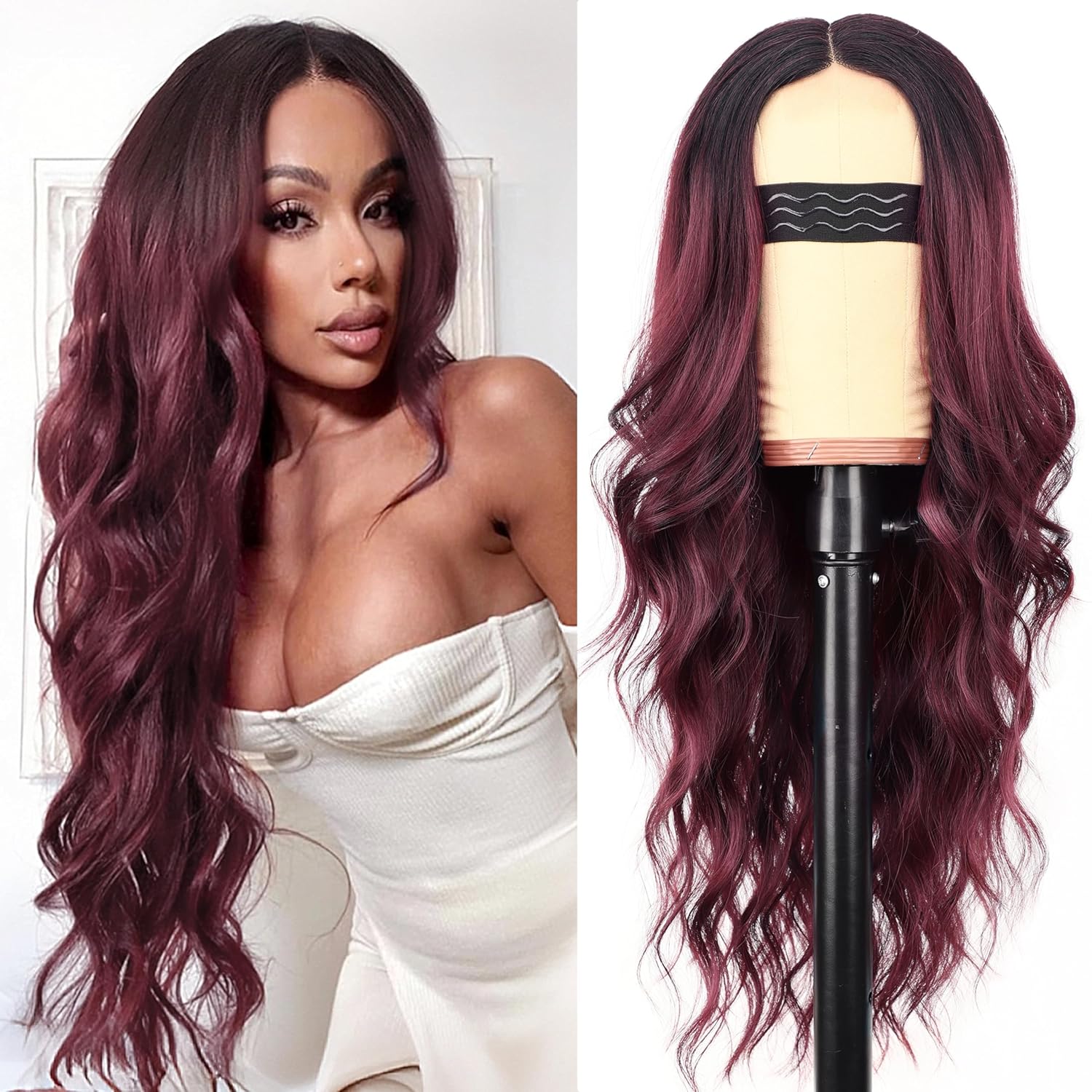 26 Inch Black Wig for Women, Long Wavy Lace Hairline Middle Part Synthetic Heat Resistant Wig for Daily Party