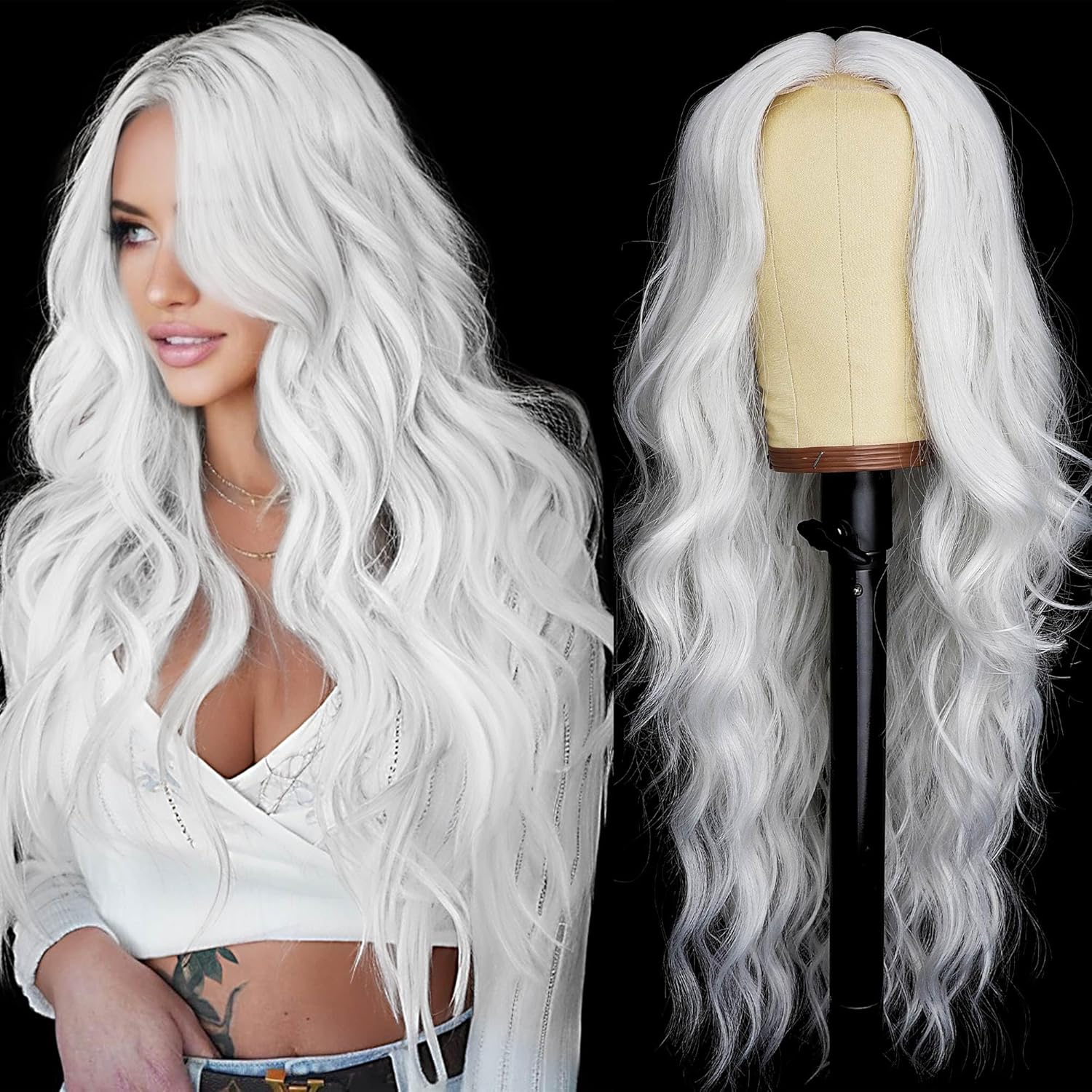 26 Inch Black Wig for Women, Long Wavy Lace Hairline Middle Part Synthetic Heat Resistant Wig for Daily Party