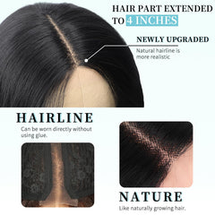 26 Inch Black Wig for Women, Long Wavy Lace Hairline Middle Part Synthetic Heat Resistant Wig for Daily Party