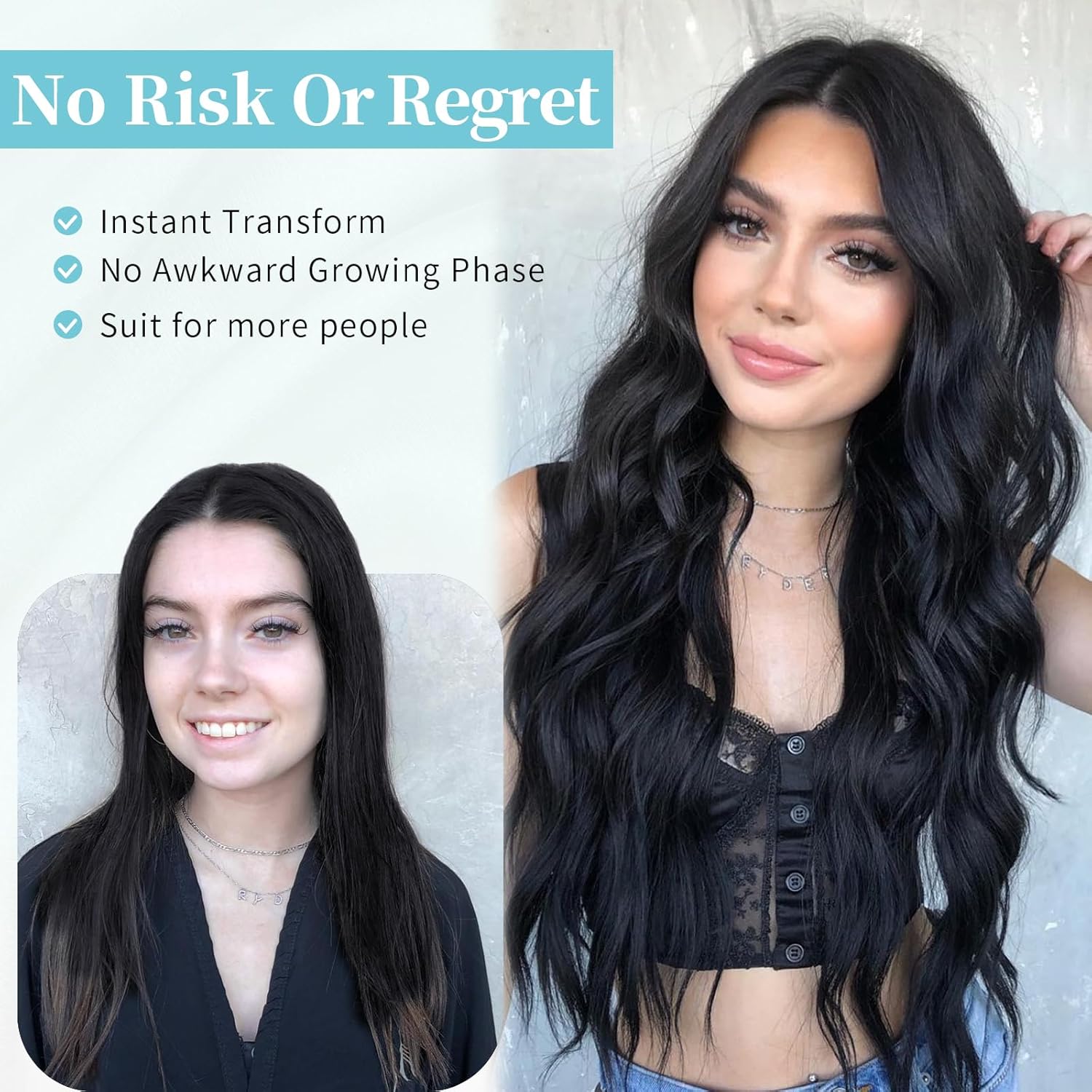 26 Inch Black Wig for Women, Long Wavy Lace Hairline Middle Part Synthetic Heat Resistant Wig for Daily Party
