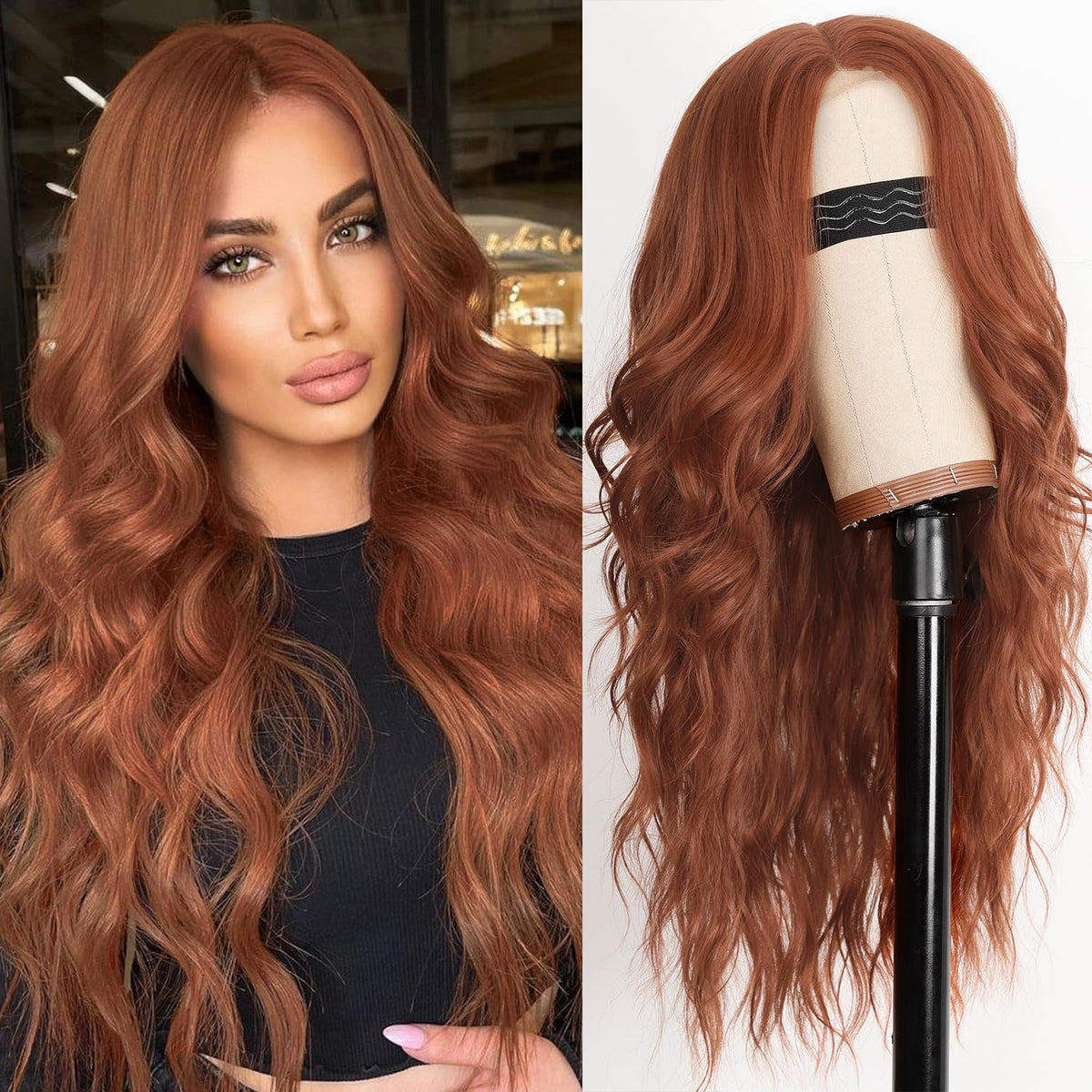 26 Inch Black Wig for Women, Long Wavy Lace Hairline Middle Part Synthetic Heat Resistant Wig for Daily Party