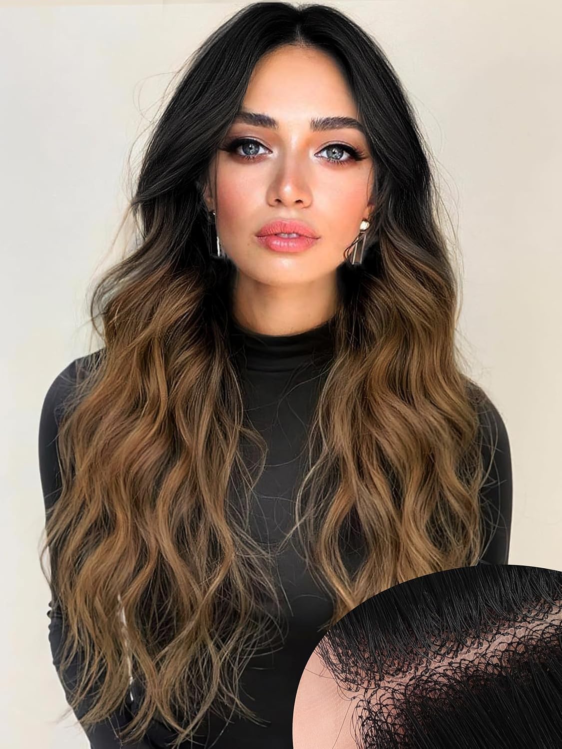 26 Inch Black Wig for Women, Long Wavy Lace Hairline Middle Part Synthetic Heat Resistant Wig for Daily Party