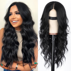 26 Inch Black Wig for Women, Long Wavy Lace Hairline Middle Part Synthetic Heat Resistant Wig for Daily Party